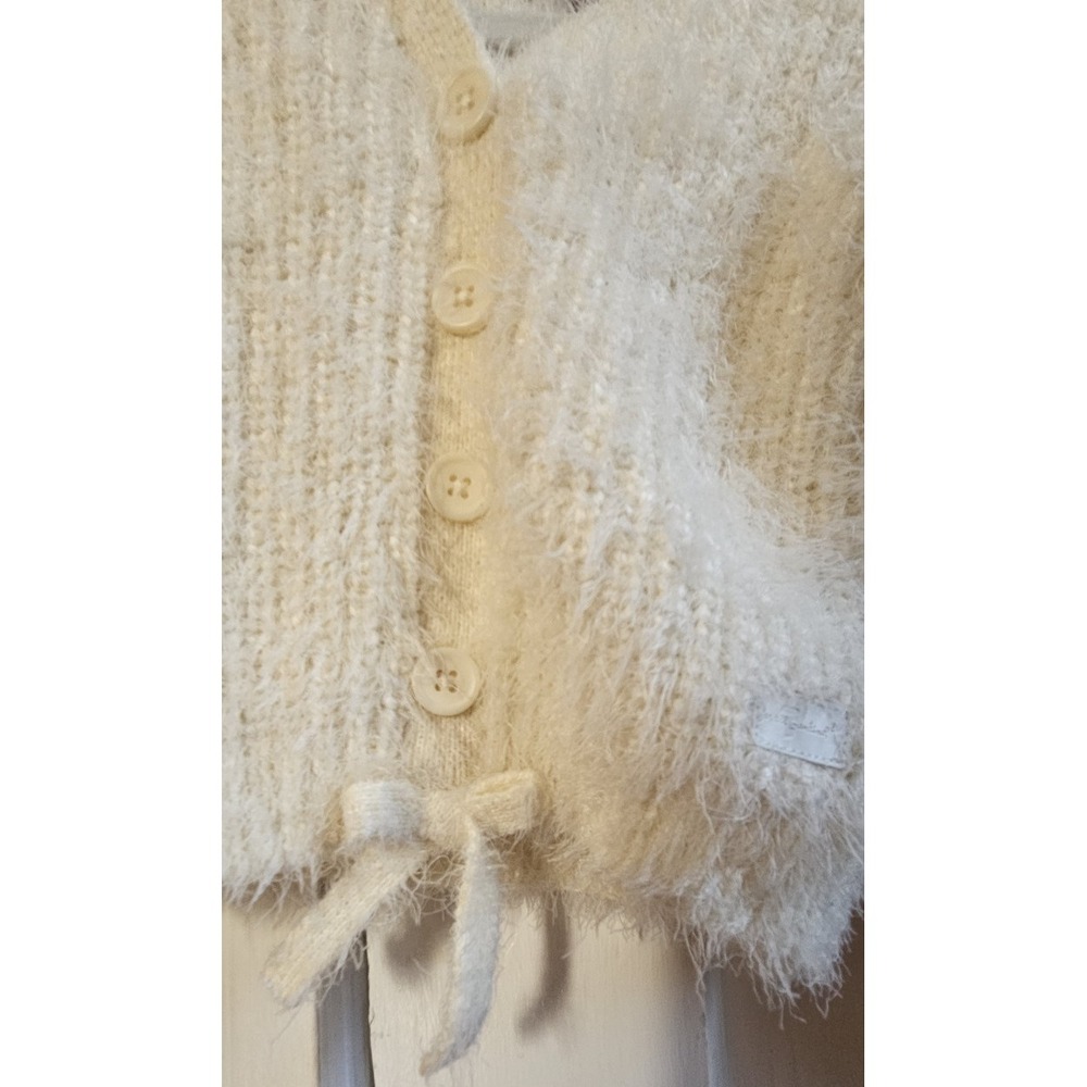 7 FOR ALL MANKIND Baby Girl Super Soft cream Sweater Faux Cardigan Bow 12 months - Picture 6 of 7